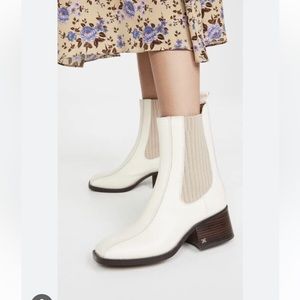 Sam Edelman Off White Square Toe Leather Boots